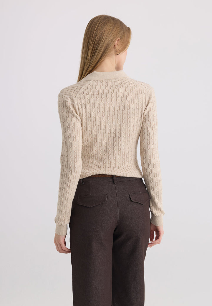 Felix Hardy Pull tricot à col polo pour femme - Beige
