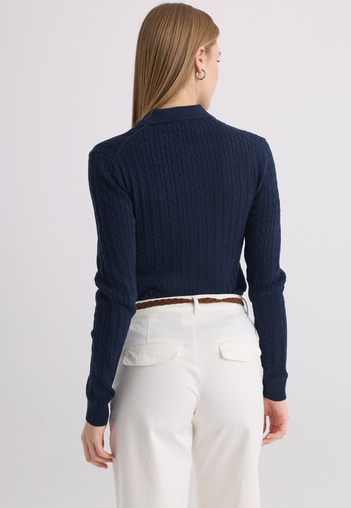 Felix Hardy Pull tricot à col polo pour femme - Bleu marine