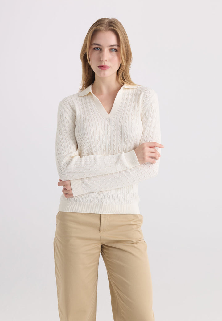 Felix Hardy Pull tricot à col polo pour femme - Écru