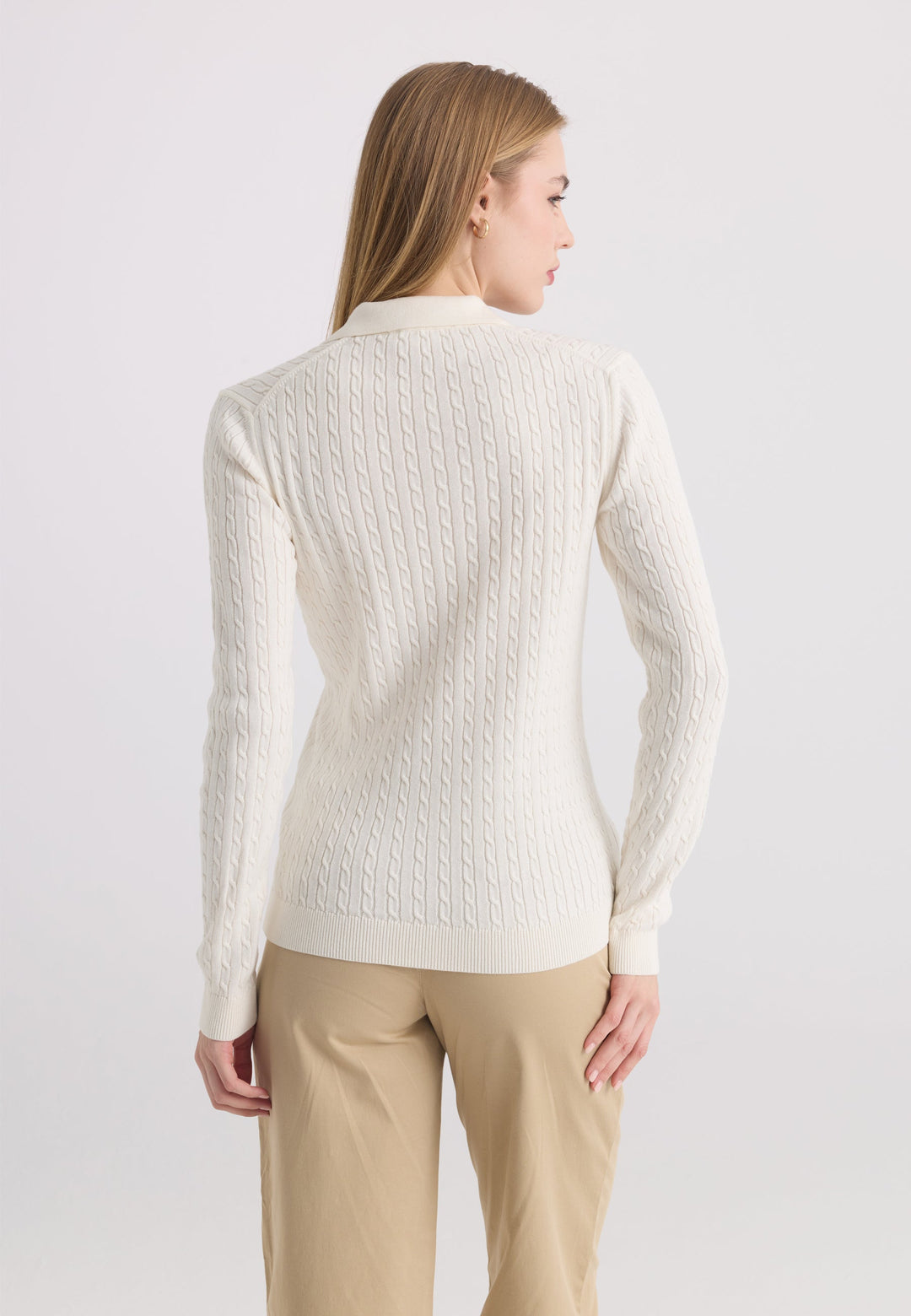 Felix Hardy Pull tricot à col polo pour femme - Écru
