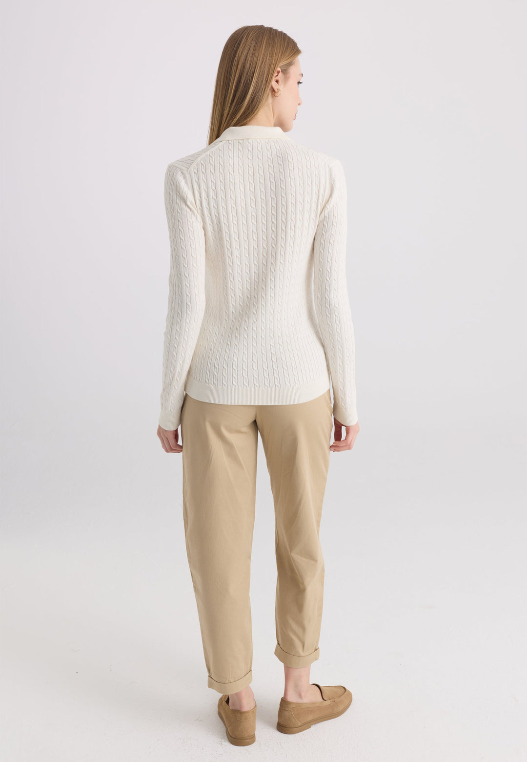 Felix Hardy Pull tricot à col polo pour femme - Écru