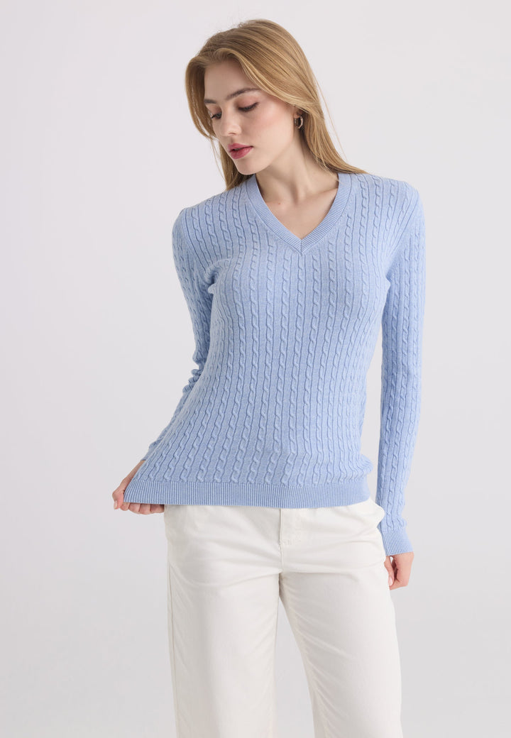 Felix Hardy Pull tricot à col en V pour femme - Bleu