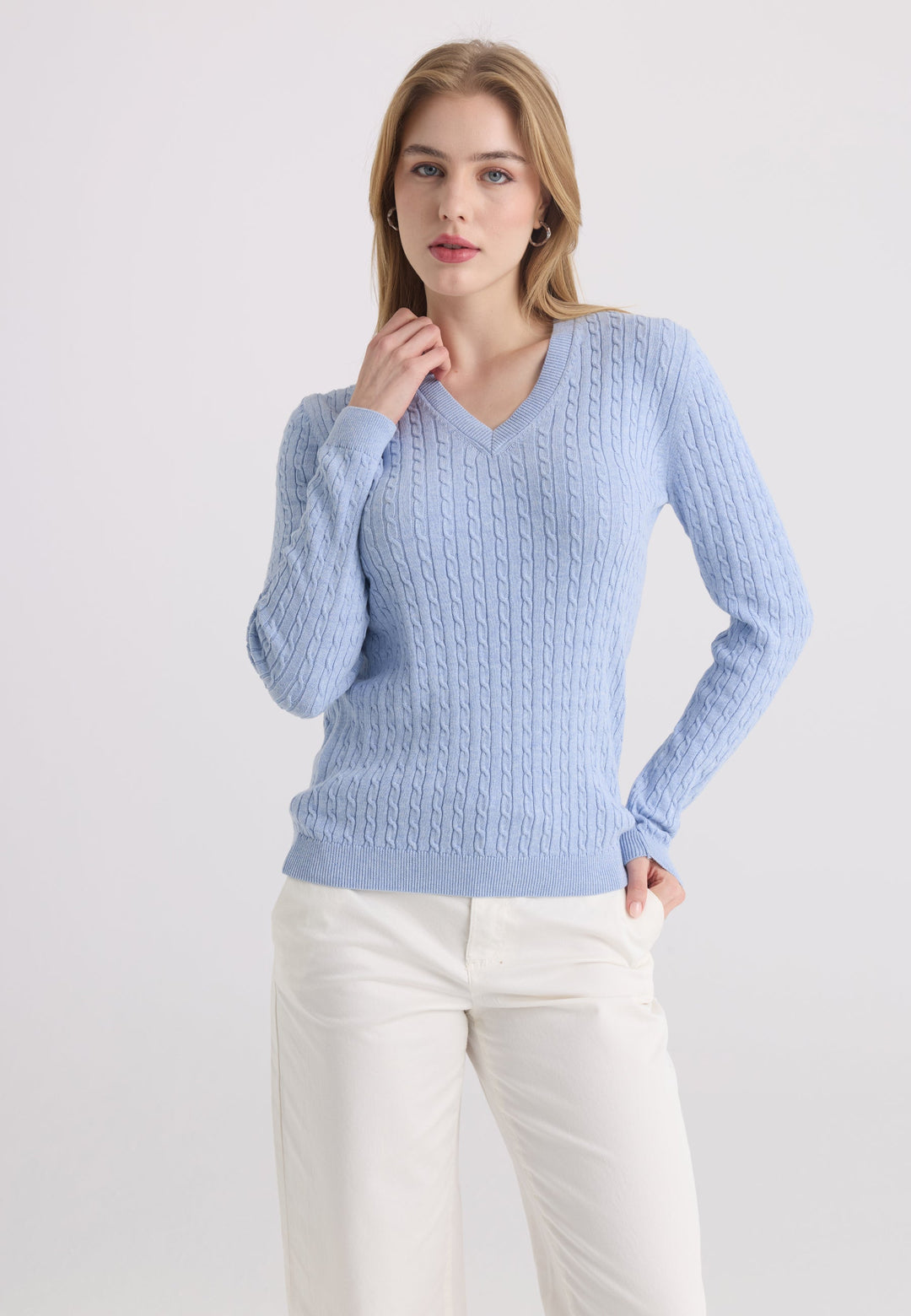 Felix Hardy Pull tricot à col en V pour femme - Bleu