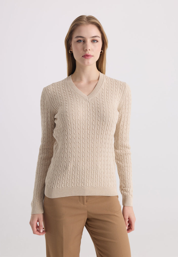 Felix Hardy Pull tricot à col en V pour femme - Beige