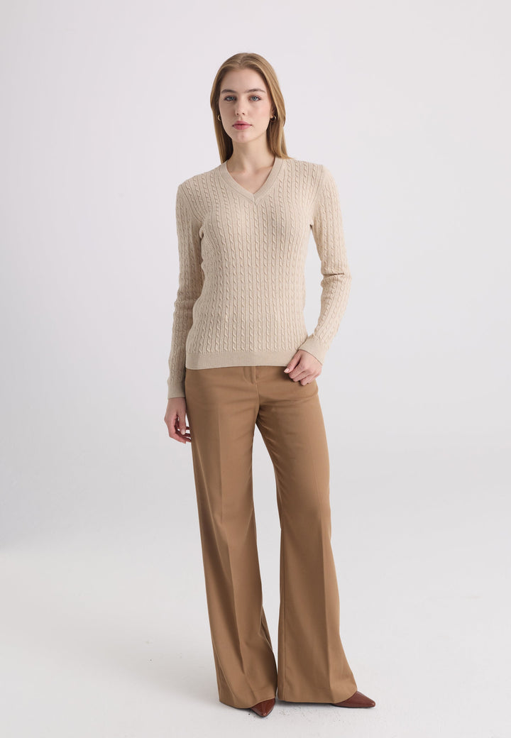 Felix Hardy Pull tricot à col en V pour femme - Beige