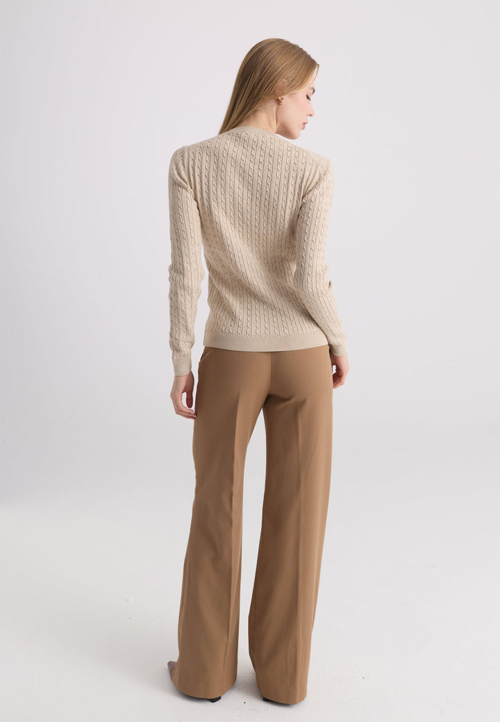 Felix Hardy Pull tricot à col en V pour femme - Beige