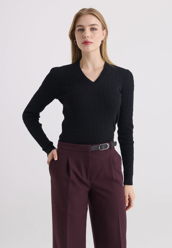 Felix Hardy Pull tricot à col en V pour femme - Noir
