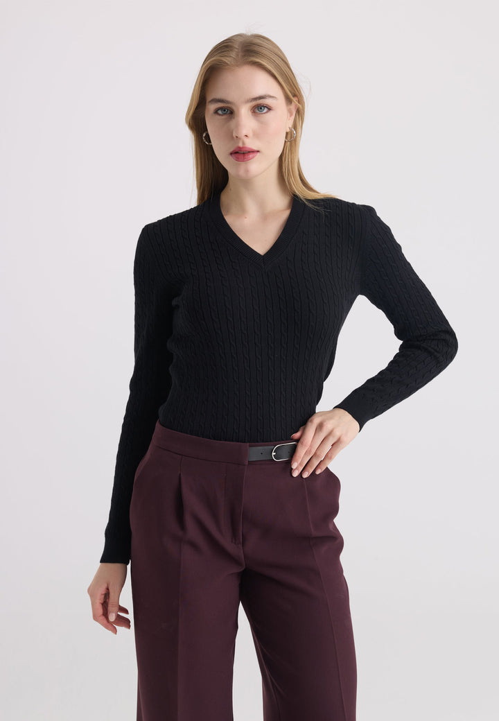 Felix Hardy Pull tricot à col en V pour femme - Noir
