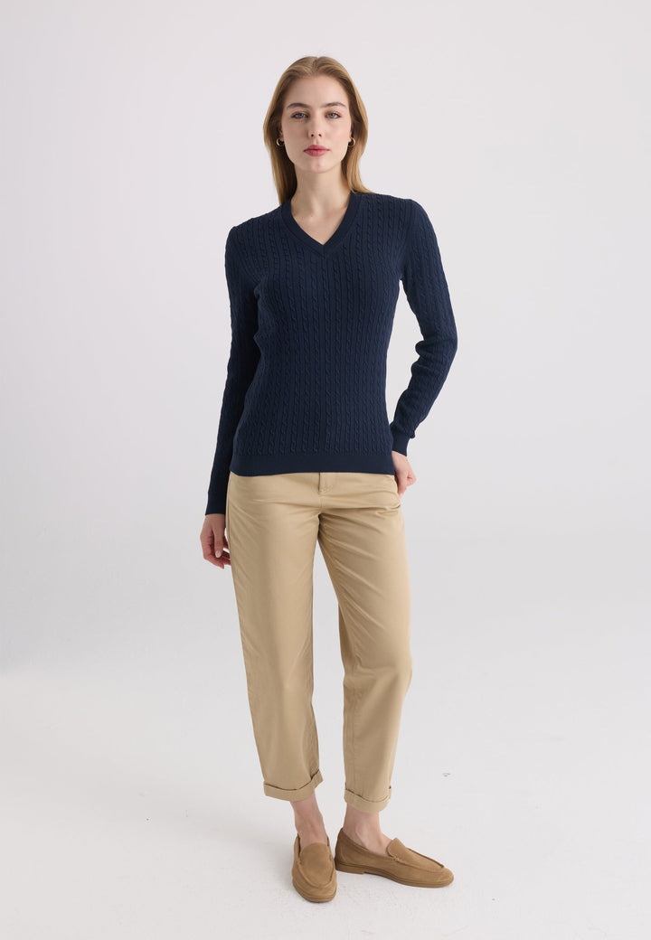 Felix Hardy Pull tricot à col en V pour femme - Bleu marine