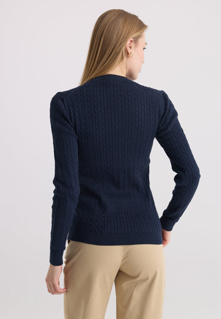 Felix Hardy Pull tricot à col en V pour femme - Bleu marine