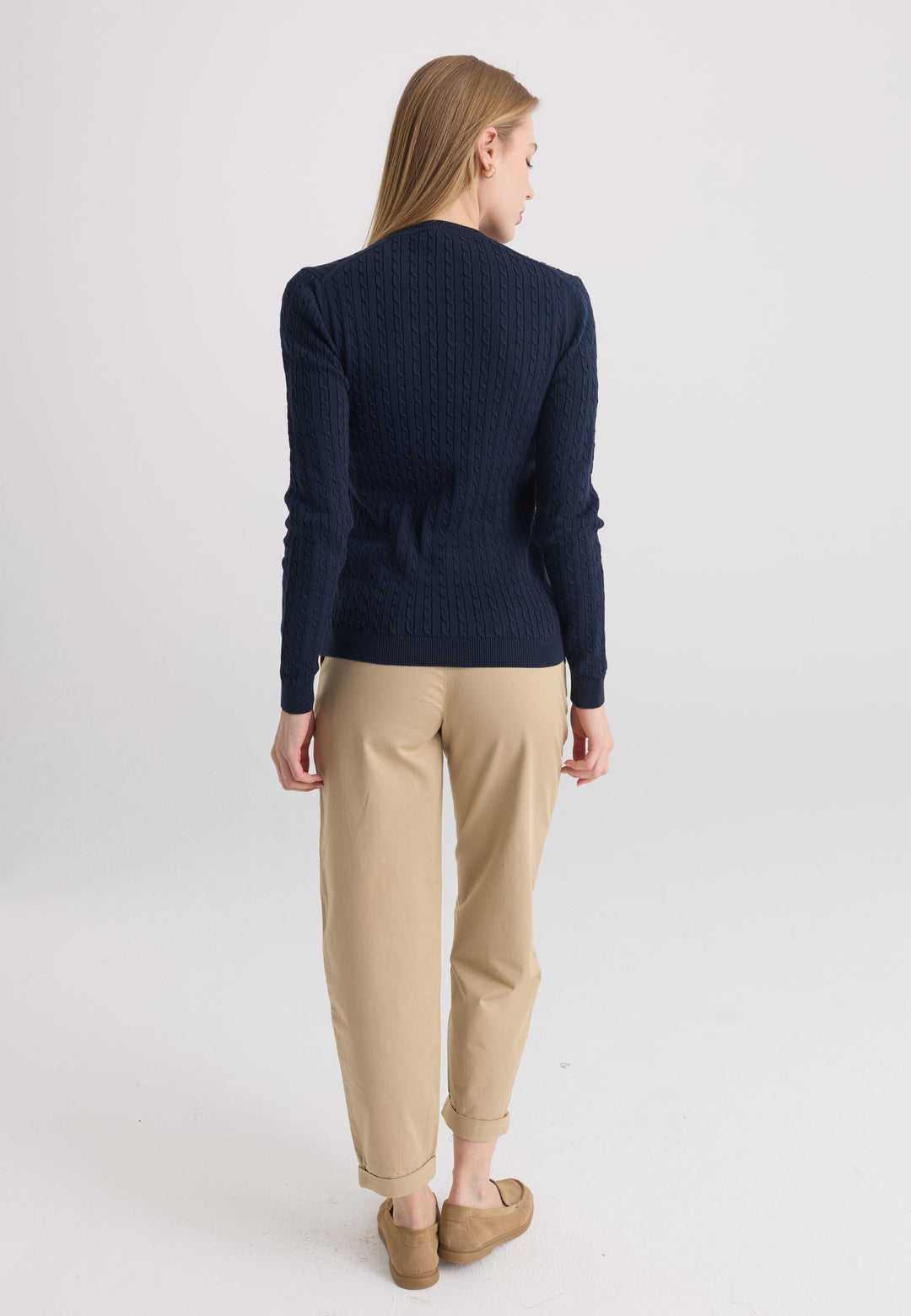 Felix Hardy Pull tricot à col en V pour femme - Bleu marine