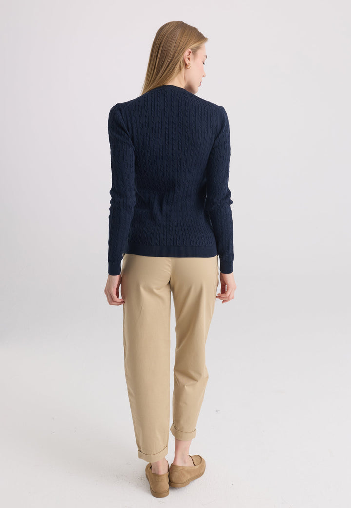 Felix Hardy Pull tricot à col en V pour femme - Bleu marine