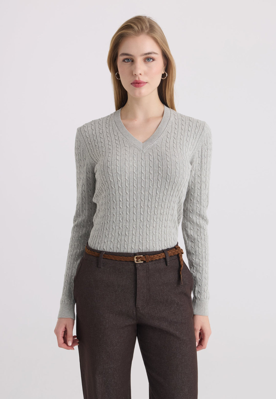 Felix Hardy Pull tricot à col en V pour femme - Gris
