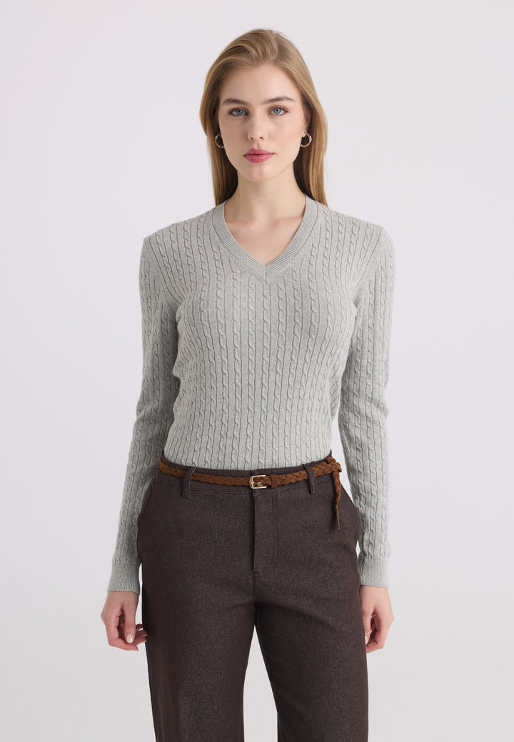 Felix Hardy Pull tricot à col en V pour femme - Gris