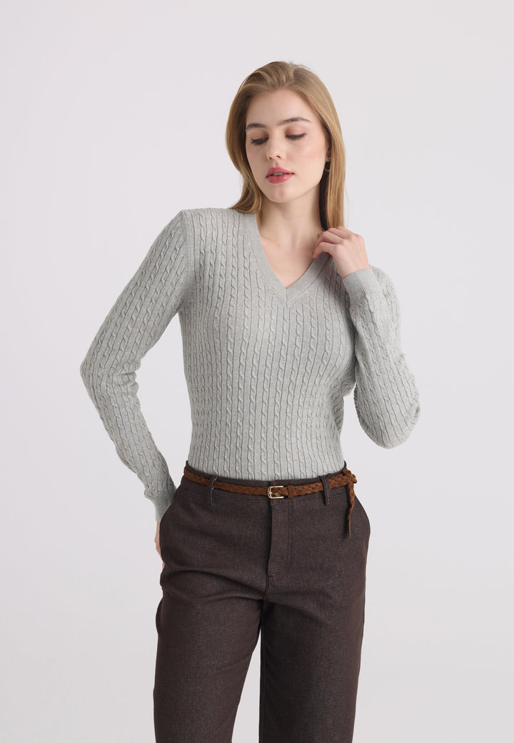 Felix Hardy Pull tricot à col en V pour femme - Gris