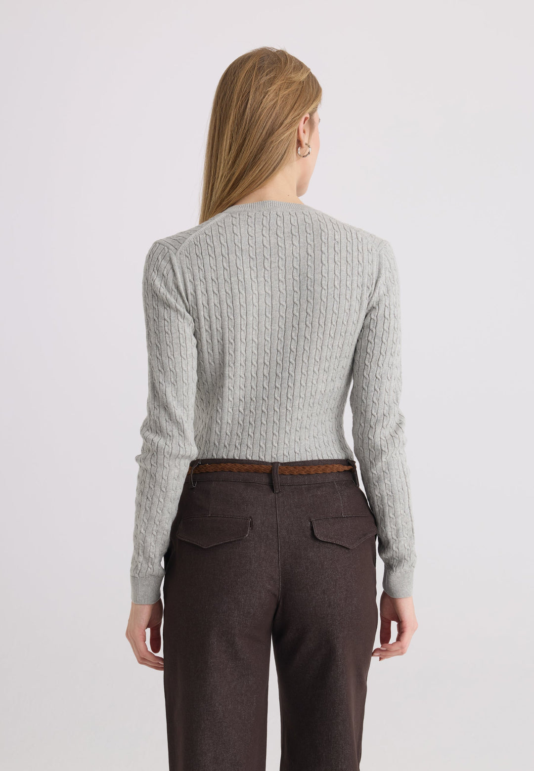 Felix Hardy Pull tricot à col en V pour femme - Gris