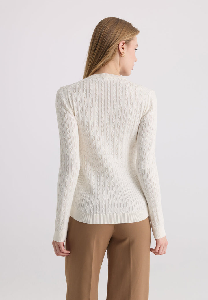 Felix Hardy Pull tricot à col en V pour femme - Écru