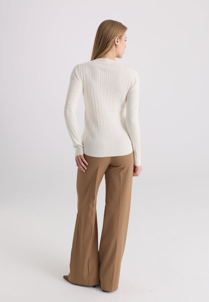 Felix Hardy Pull tricot à col en V pour femme - Écru