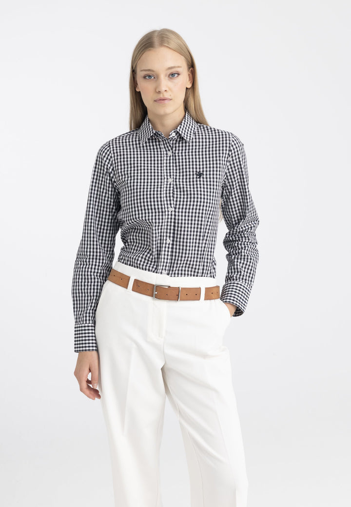 قميص فيليكس هاردي نسائي بأكمام طويلة ومربعات من القطن - أسود