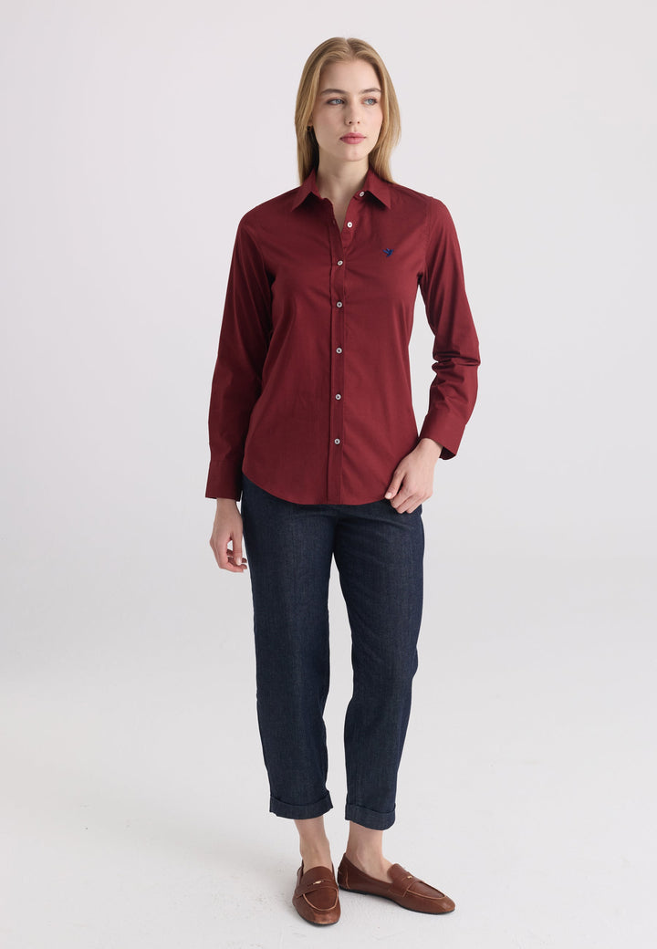 Felix Hardy Chemise en coton à manches longues pour femme - Bordeaux