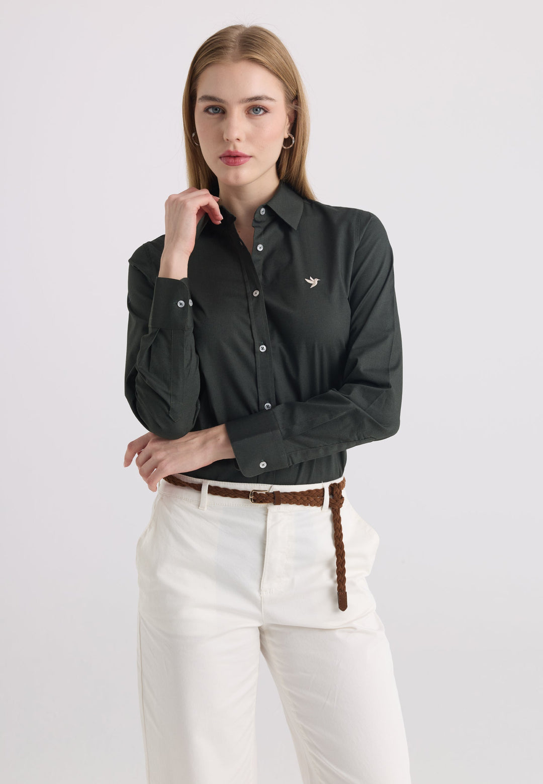 Felix Hardy Chemise en coton à manches longues pour femme - Kaki