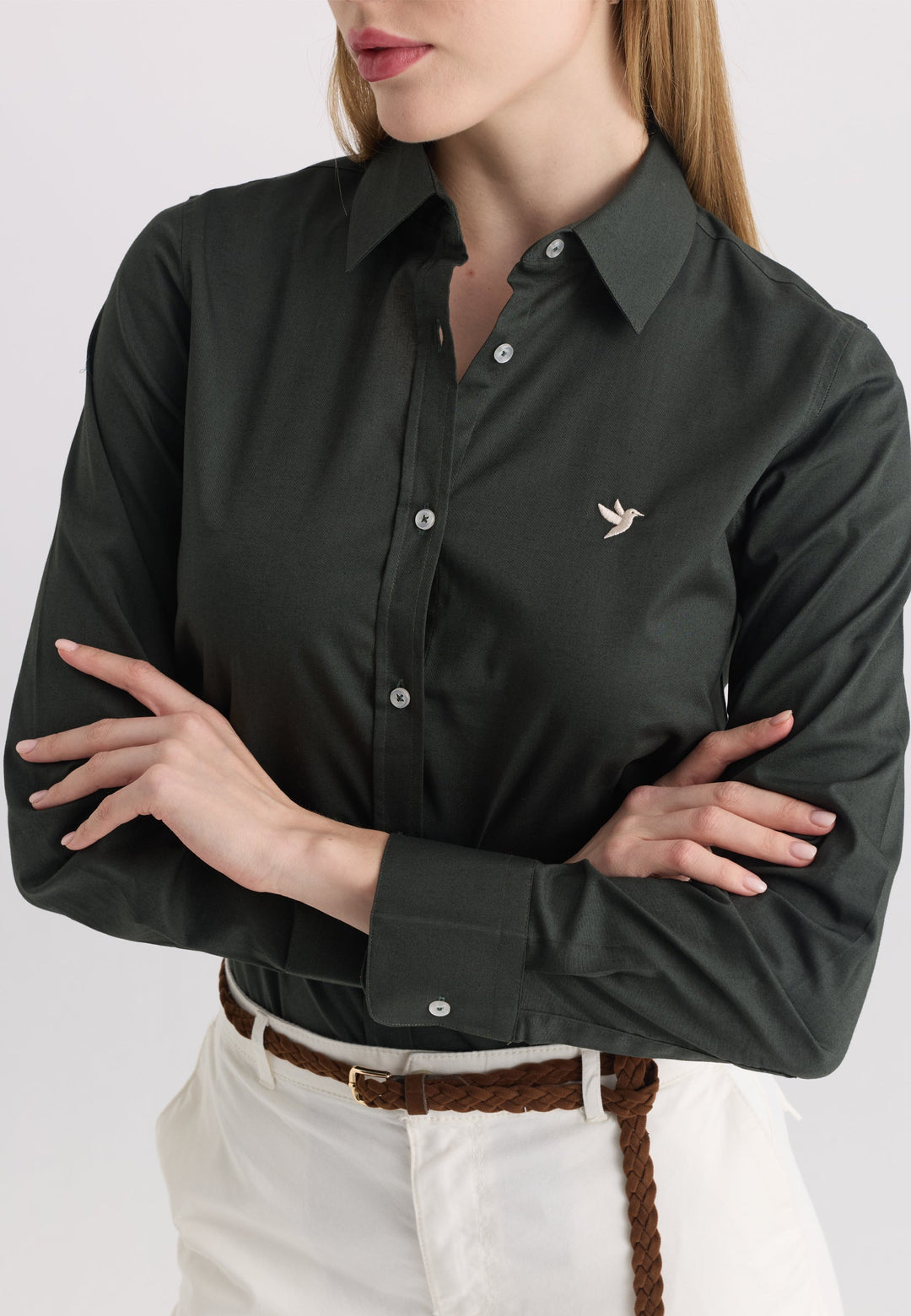 Felix Hardy Chemise en coton à manches longues pour femme - Kaki