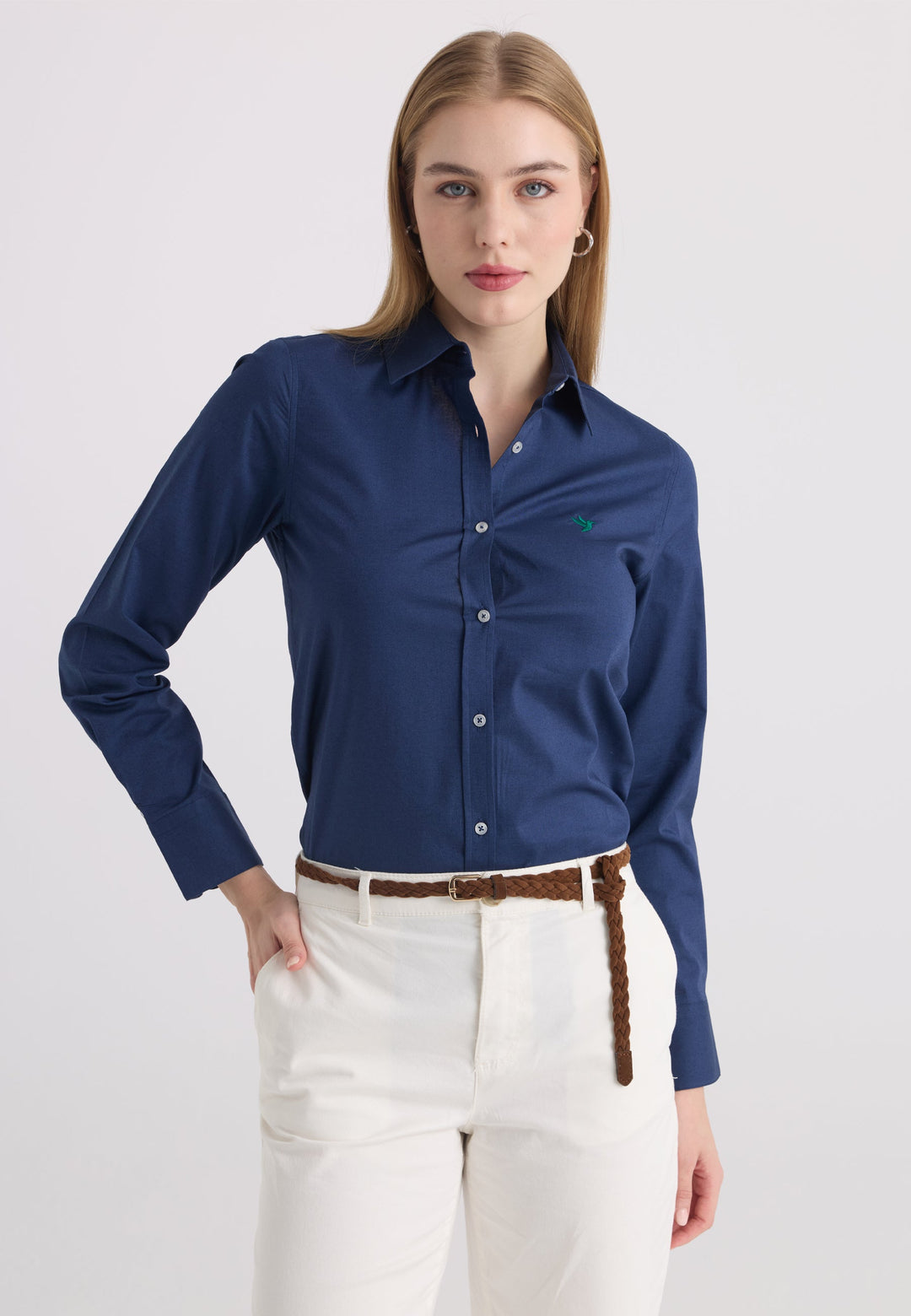 Felix Hardy Chemise en coton à manches longues pour femme - Bleu marine