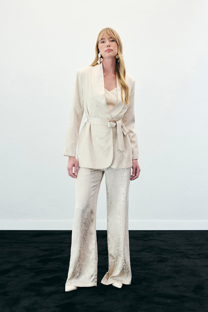 Sateen Pantalon à motifs de serpent - Beige