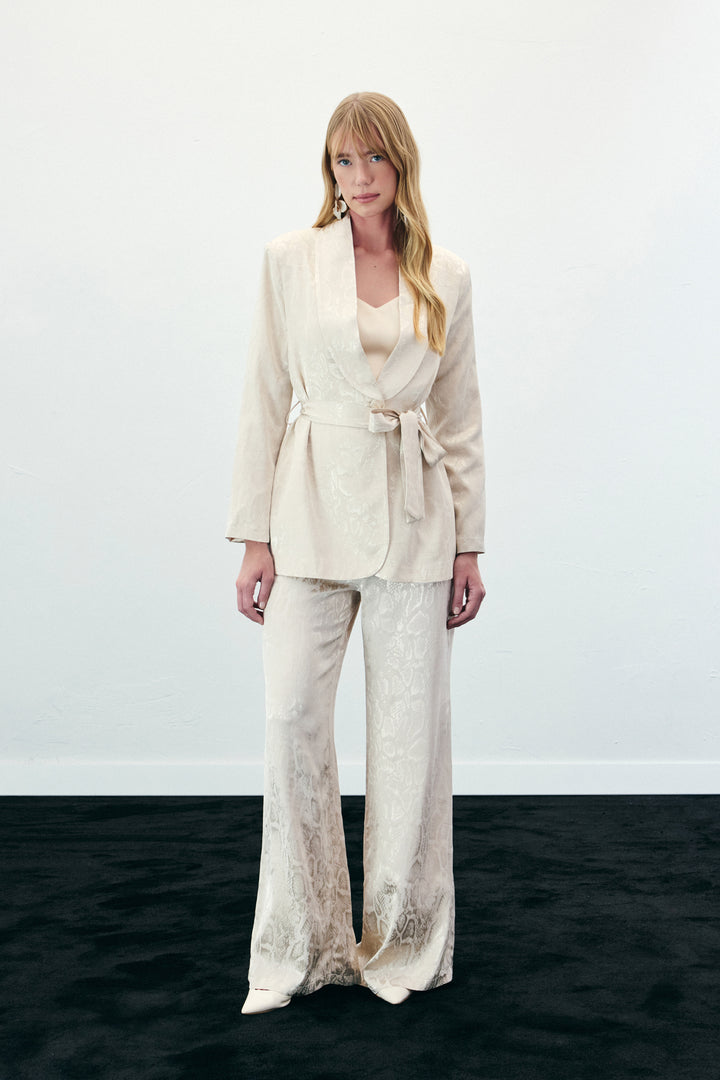 Sateen Pantalon à motifs de serpent - Beige