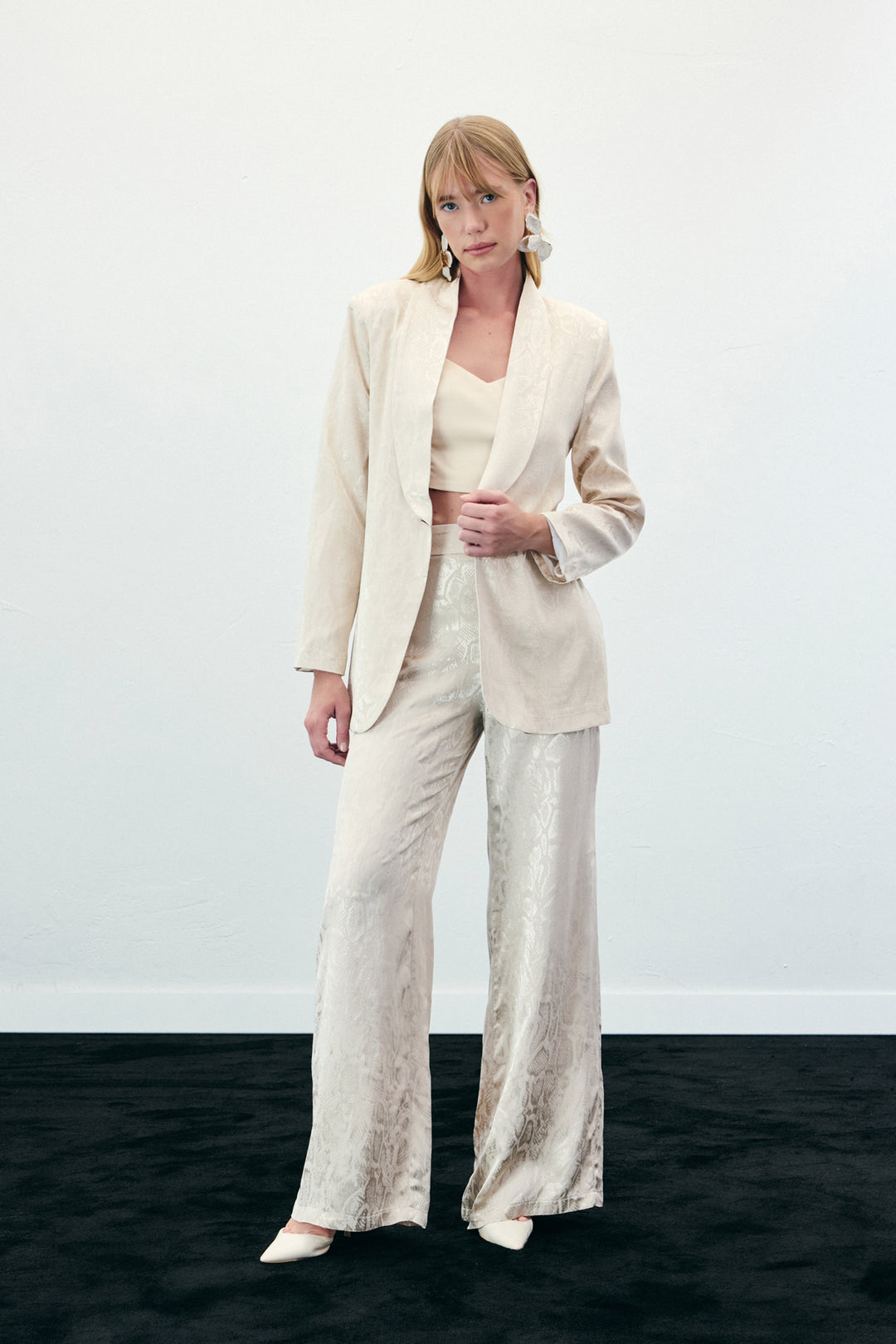 Sateen Pantalon à motifs de serpent - Beige