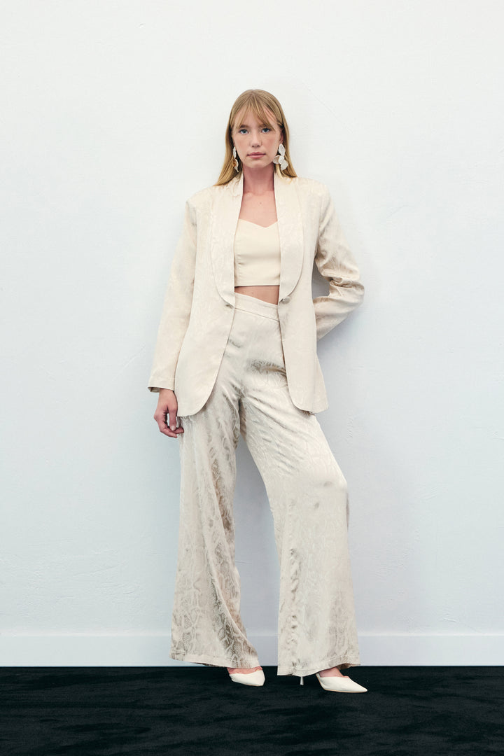 Sateen Pantalon à motifs de serpent - Beige