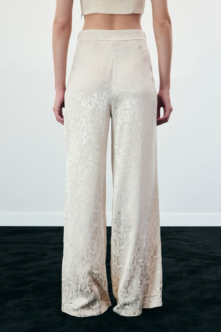 Sateen Pantalon à motifs de serpent - Beige