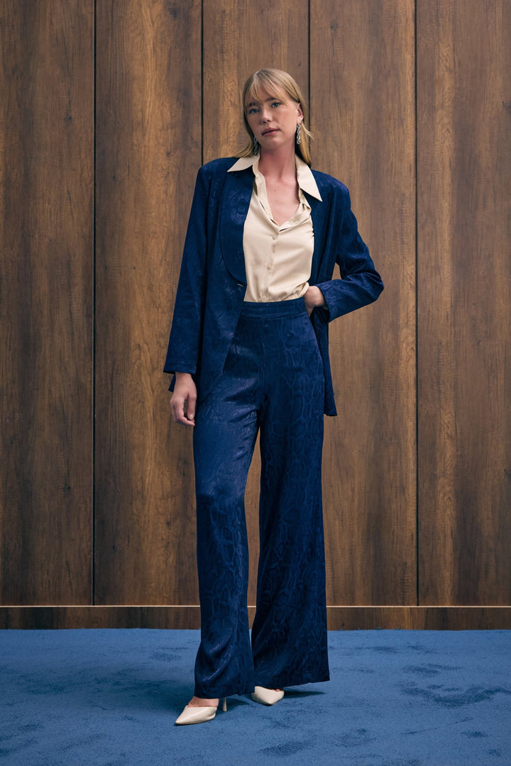 Sateen Pantalon à motifs de serpent - Bleu marine
