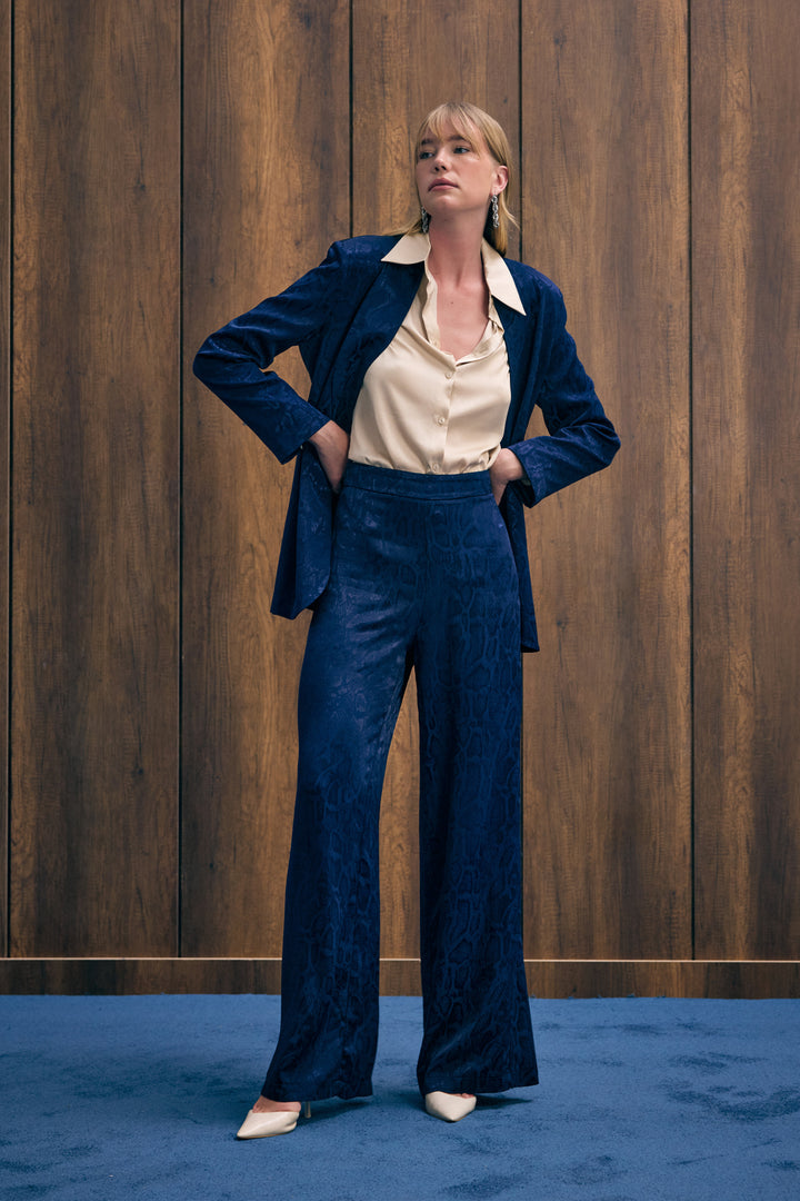 Sateen Pantalon à motifs de serpent - Bleu marine