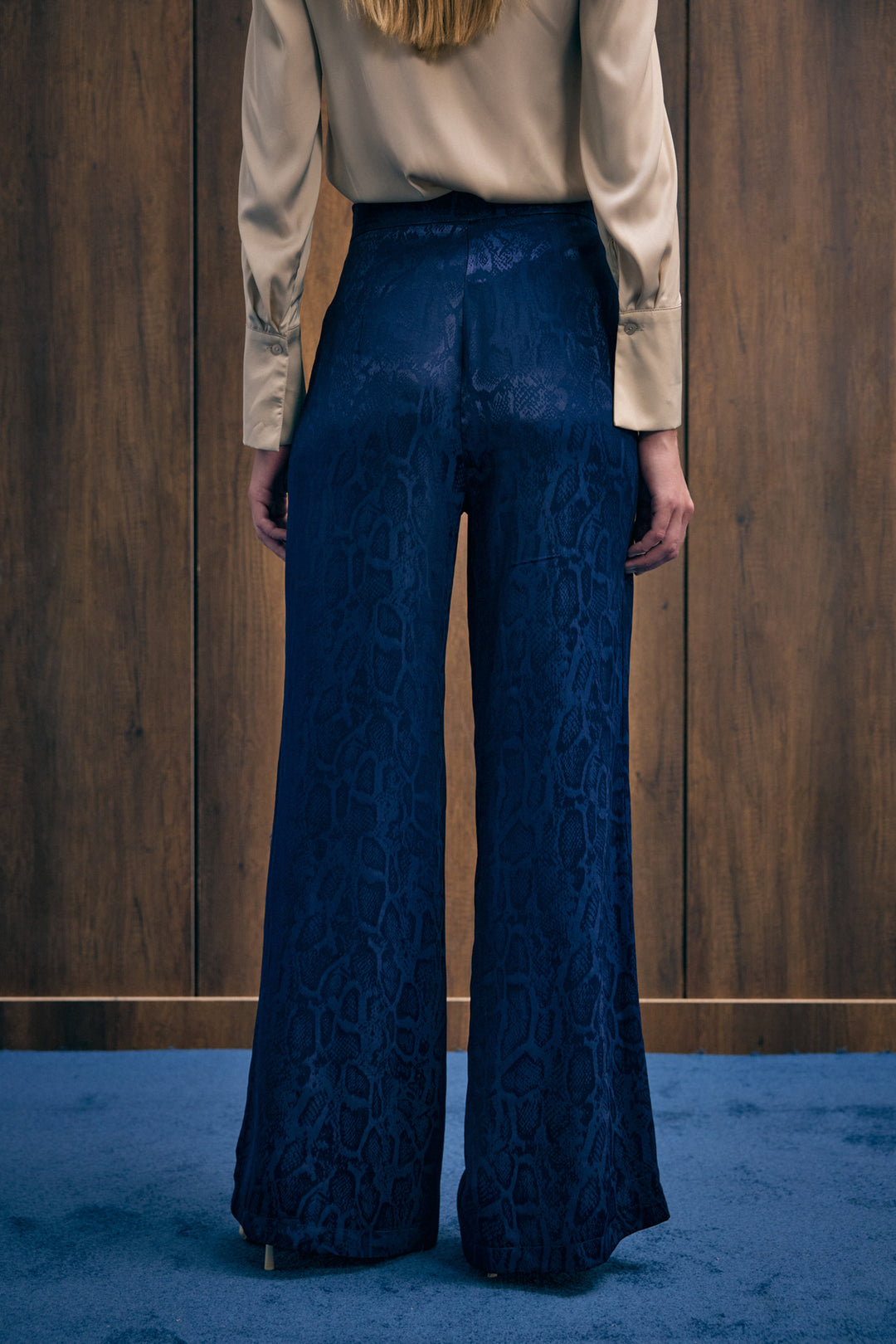 Sateen Pantalon à motifs de serpent - Bleu marine