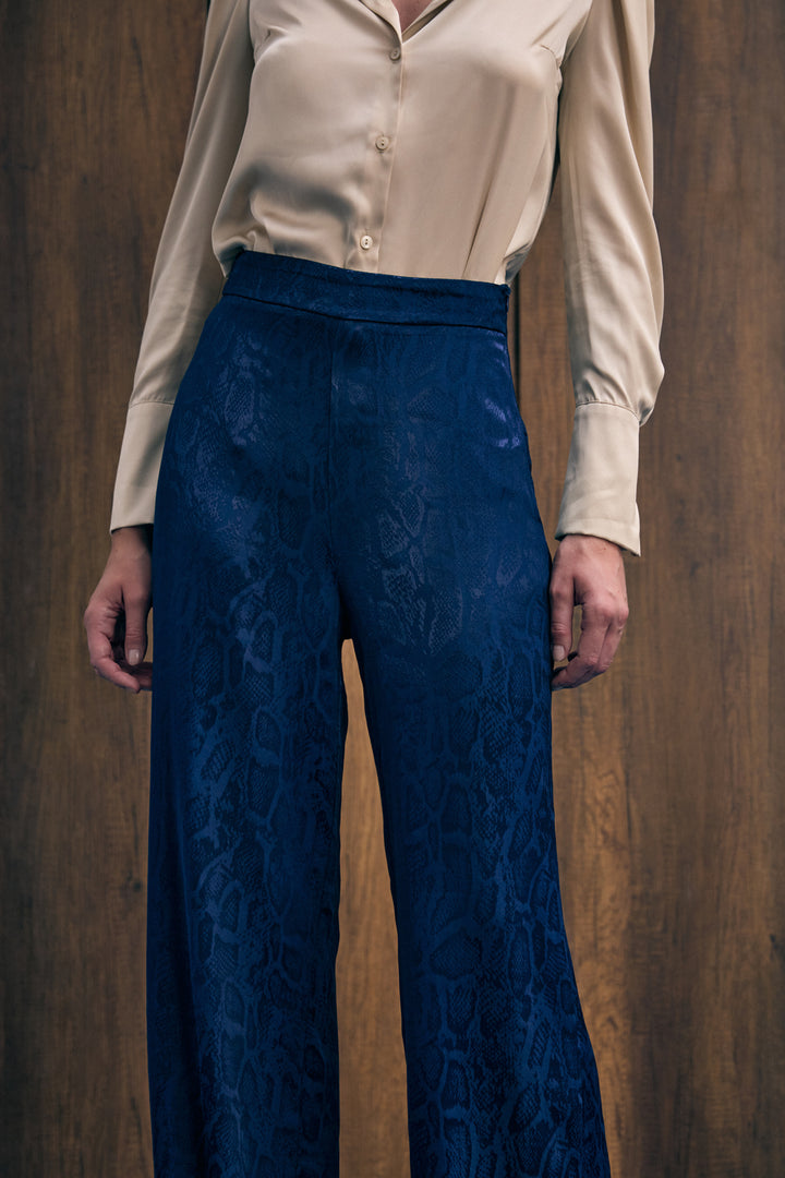 Sateen Pantalon à motifs de serpent - Bleu marine