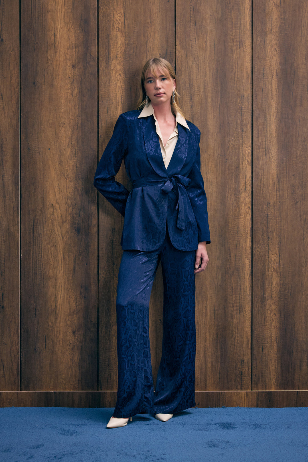 Sateen Pantalon à motifs de serpent - Bleu marine