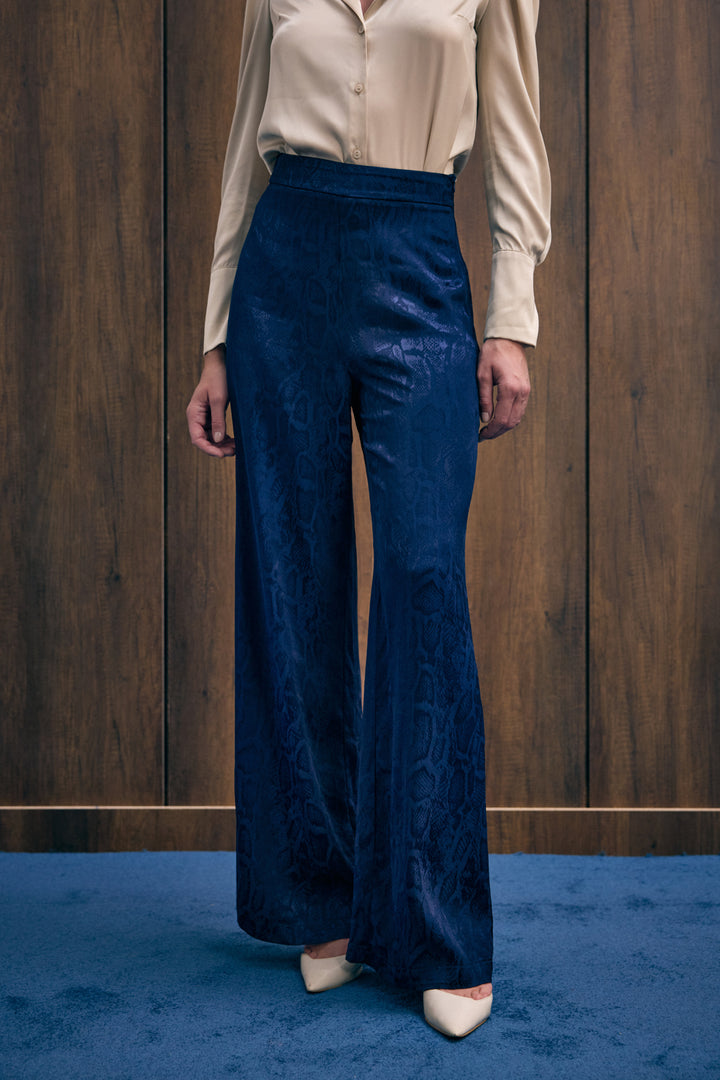Sateen Pantalon à motifs de serpent - Bleu marine
