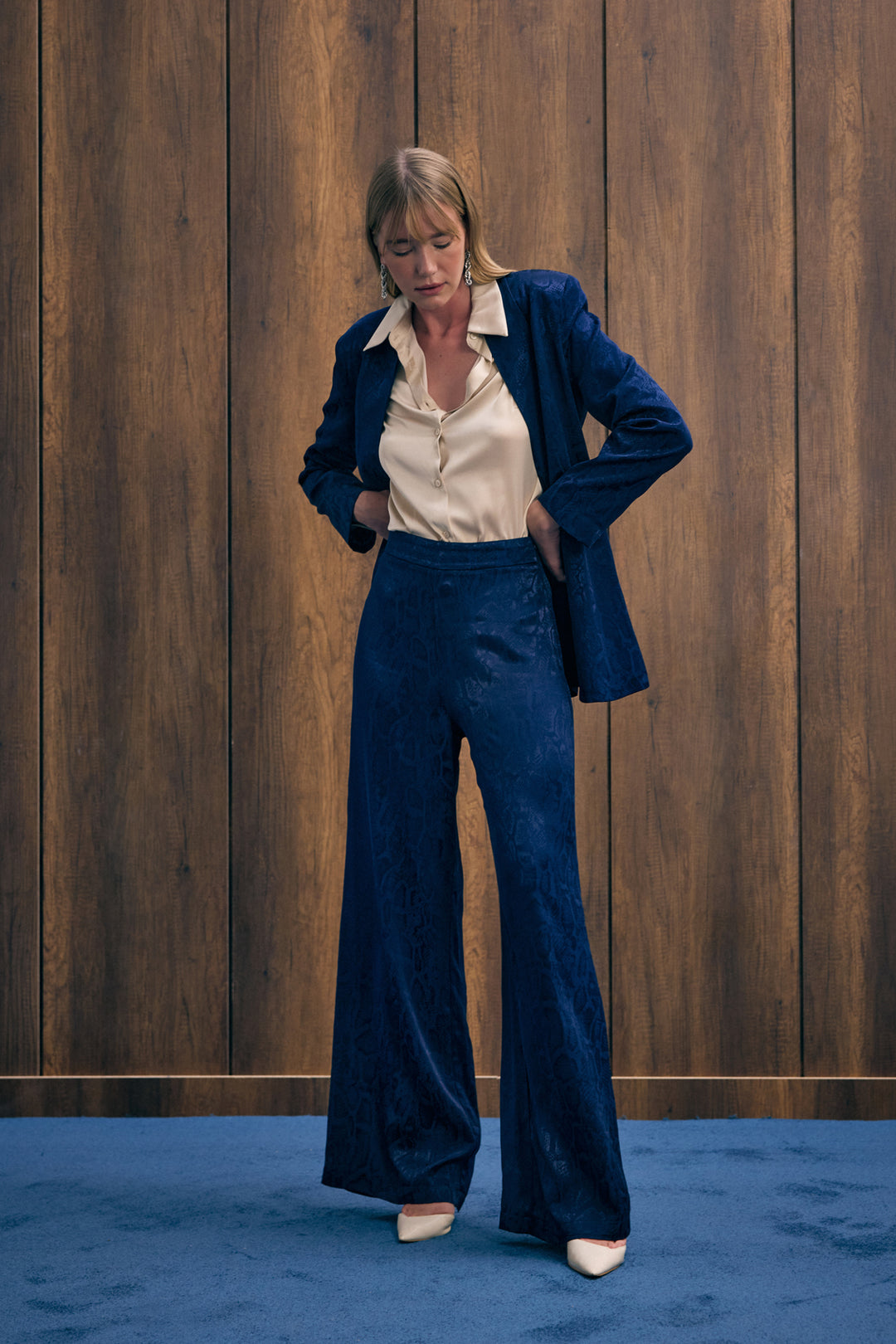 Sateen Pantalon à motifs de serpent - Bleu marine