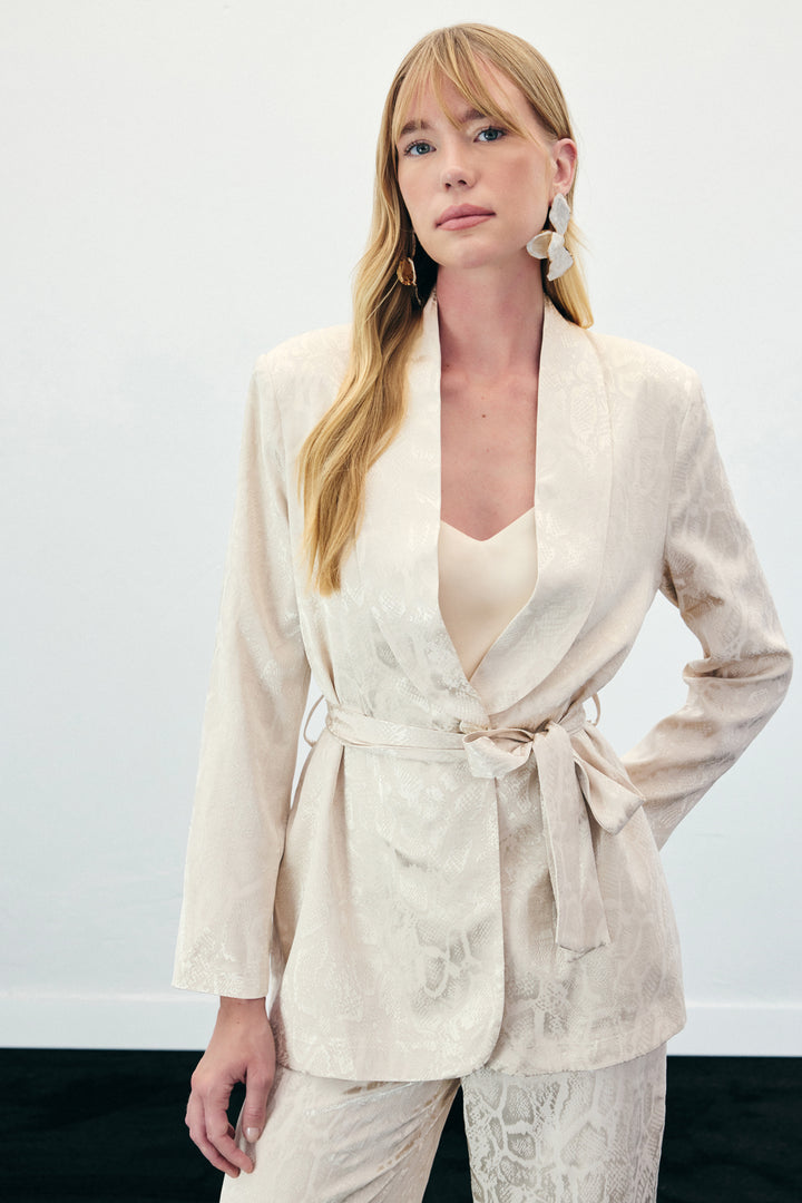 Sateen Veste longue à motif serpent - Beige