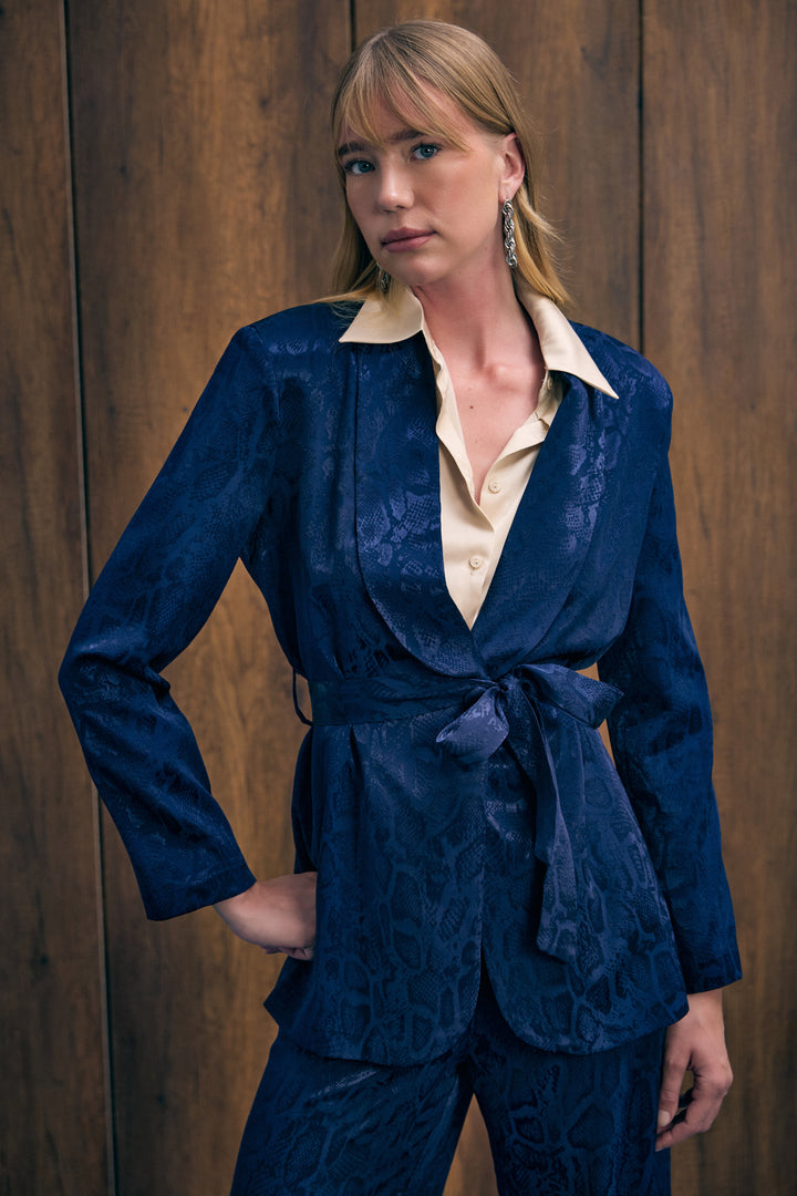 Sateen Veste longue à motif serpent - Bleu marine