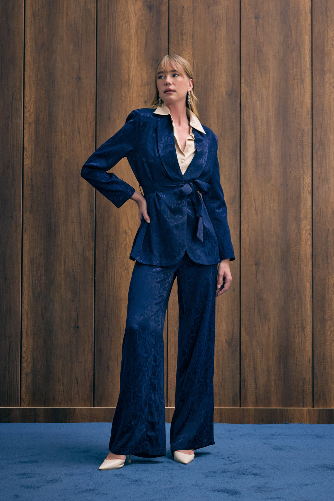 Sateen Veste longue à motif serpent - Bleu marine