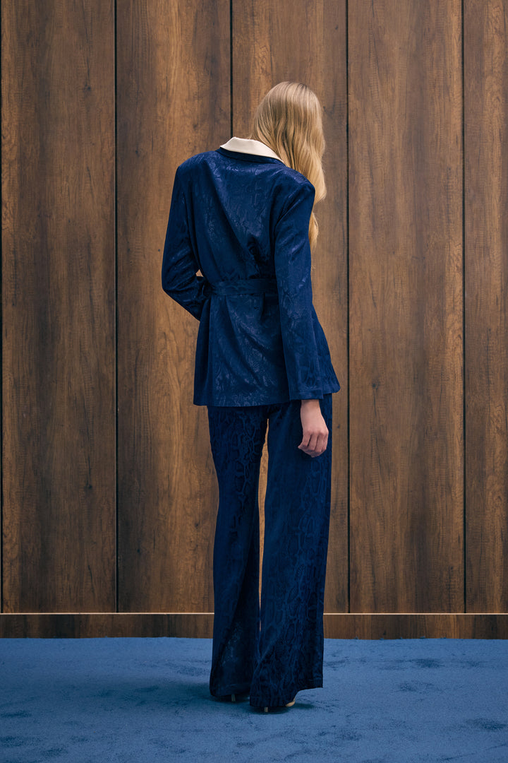 Sateen Veste longue à motif serpent - Bleu marine