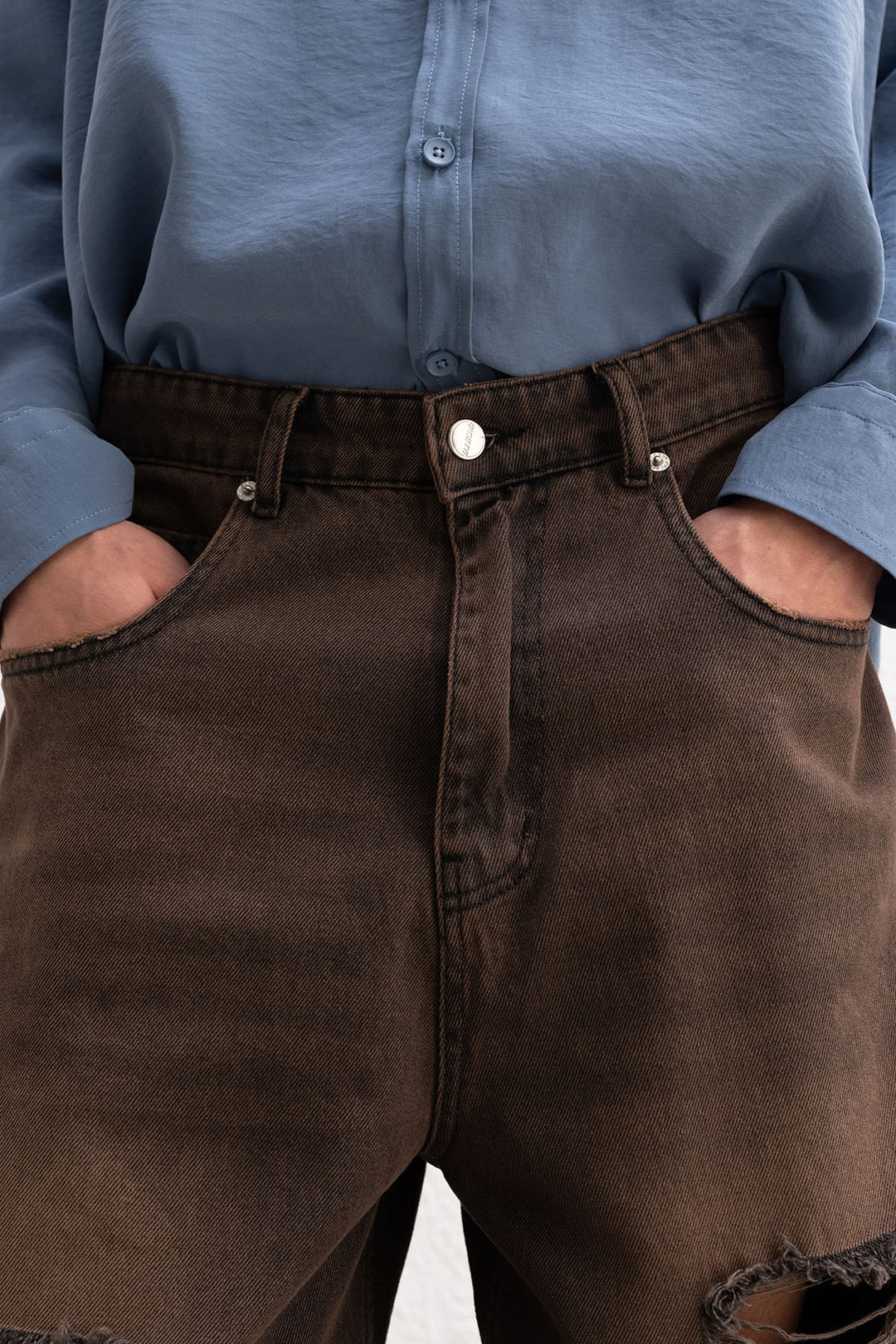 Giesto Short Jean Marron Déchiré - Marron