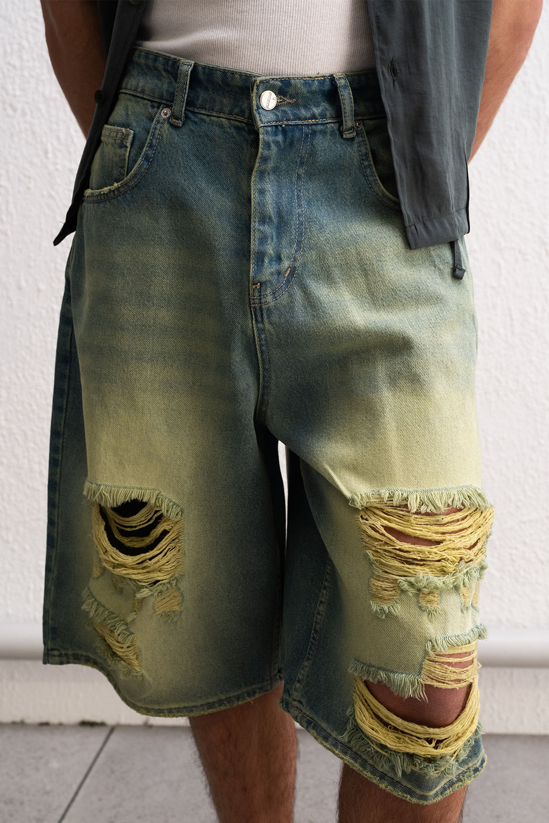 Giesto Short Jean Vert Déchiré - Vert