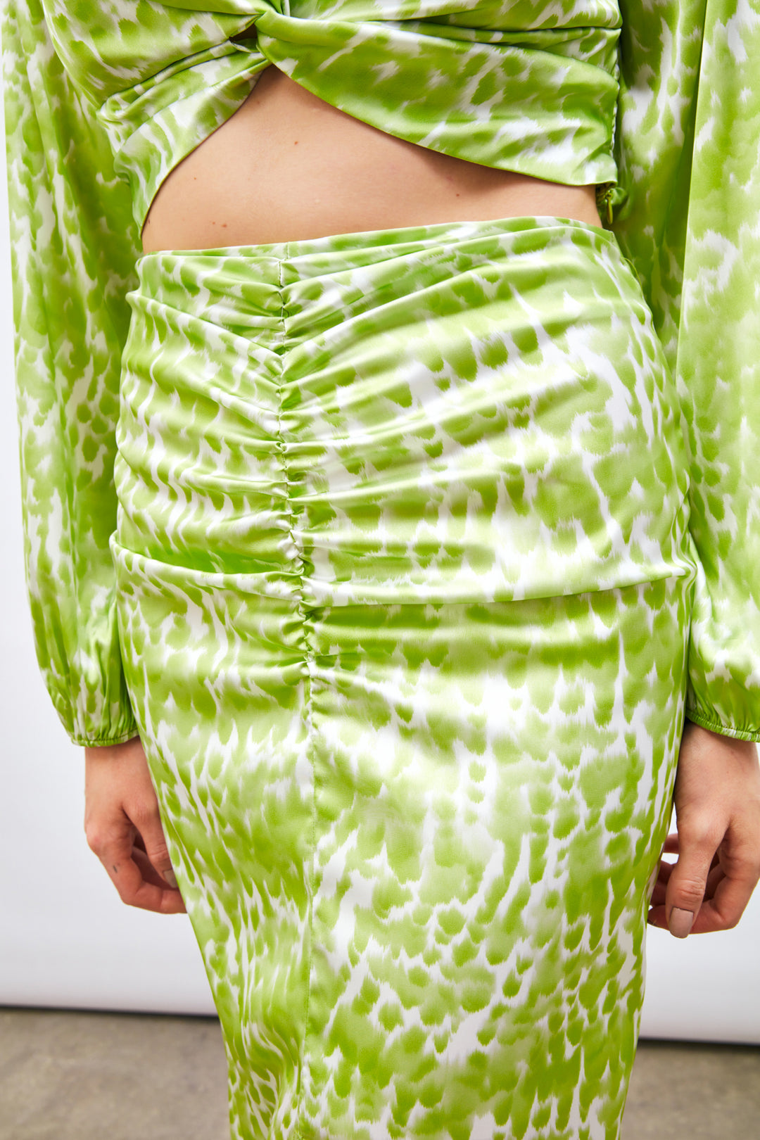 Sateen Jupe Longue à Motifs avec Fente - yag Vert