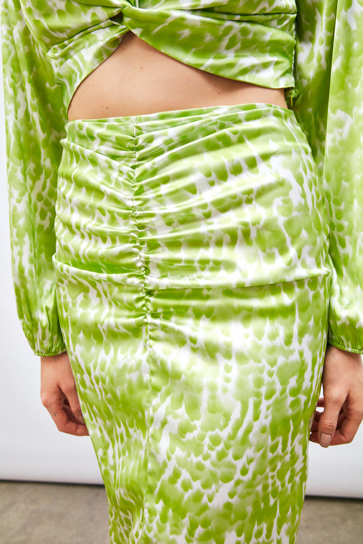 Sateen Jupe Longue à Motifs avec Fente - yag Vert