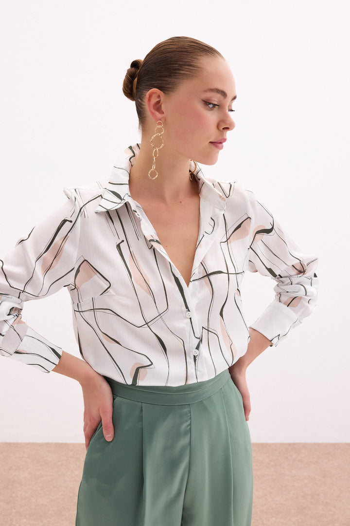 Sateen Chemisier avec détails fendus - Kaki