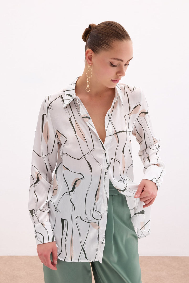Sateen Chemisier avec détails fendus - Kaki