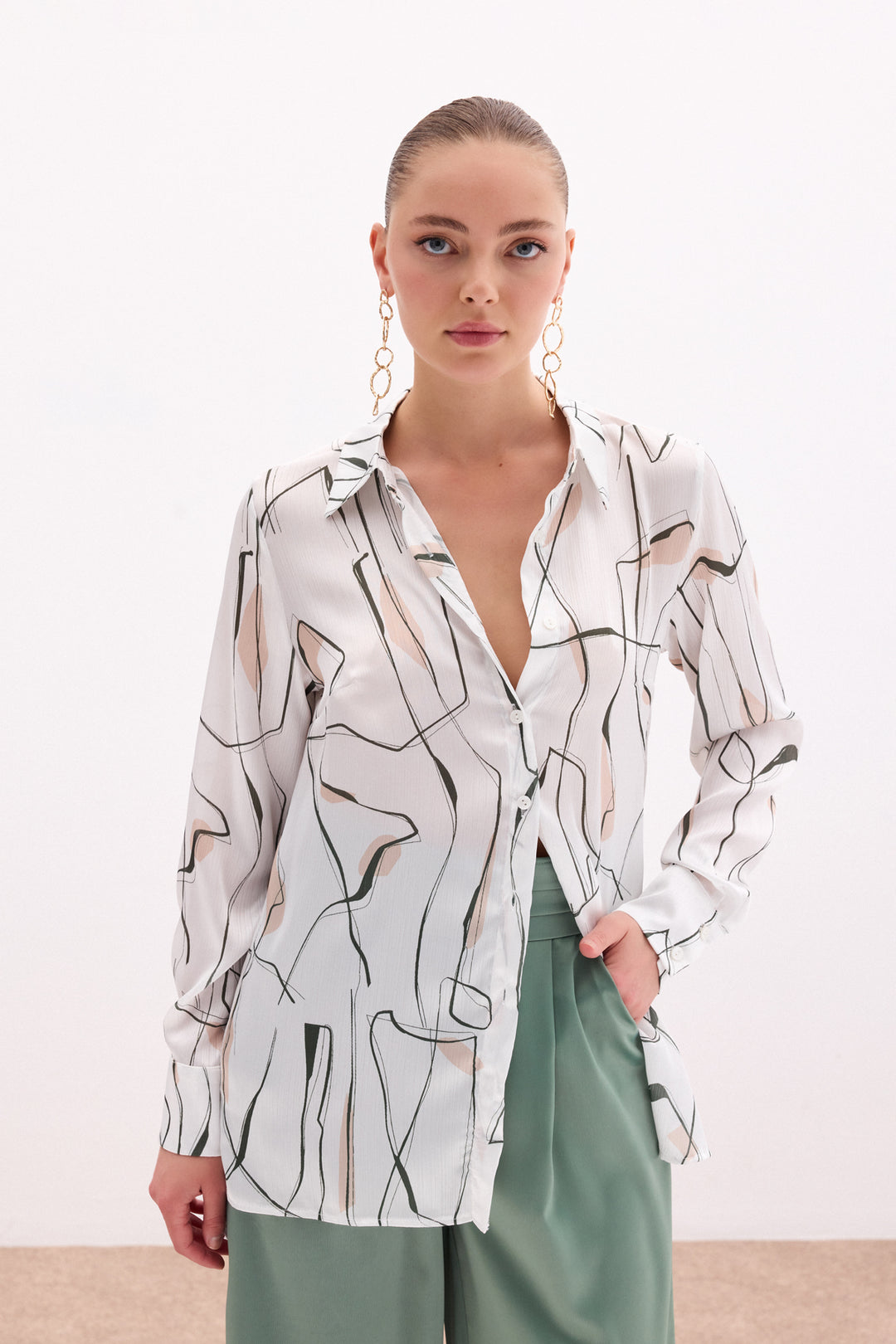 Sateen Chemisier avec détails fendus - Kaki
